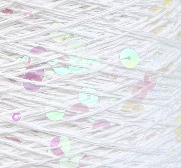 Art. Brillante 260 m / 100 g – cotone con maxi paillettes col. Bianco iridescente